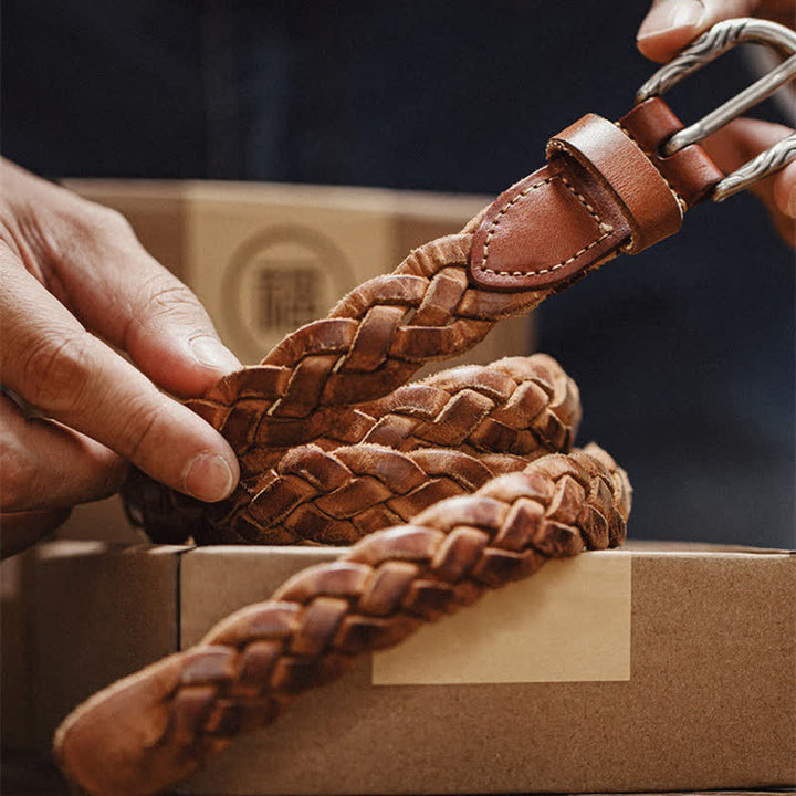 Cintura da uomo in pelle conciata al vegetale intrecciata vintage