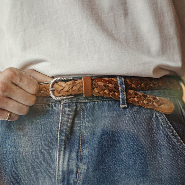Cintura da uomo in pelle conciata al vegetale intrecciata vintage