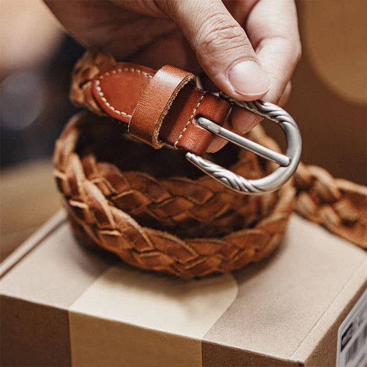 Cintura da uomo in pelle conciata al vegetale intrecciata vintage