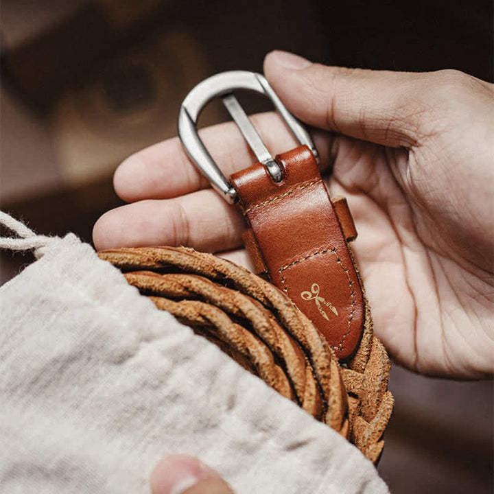 Cintura da uomo in pelle conciata al vegetale intrecciata vintage