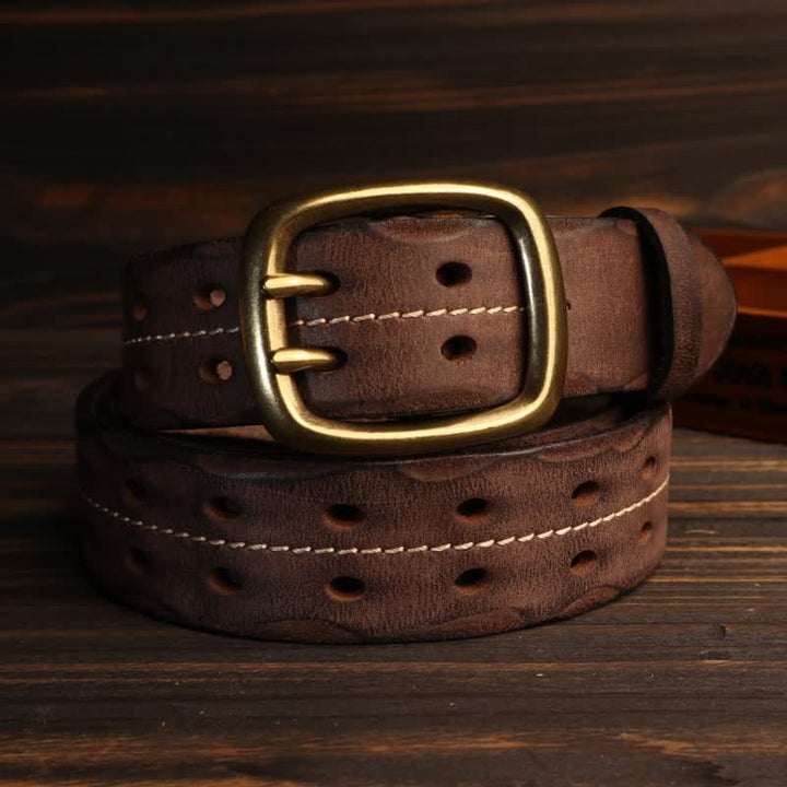 Cintura in pelle con fibbia in ottone a doppio foro da uomo