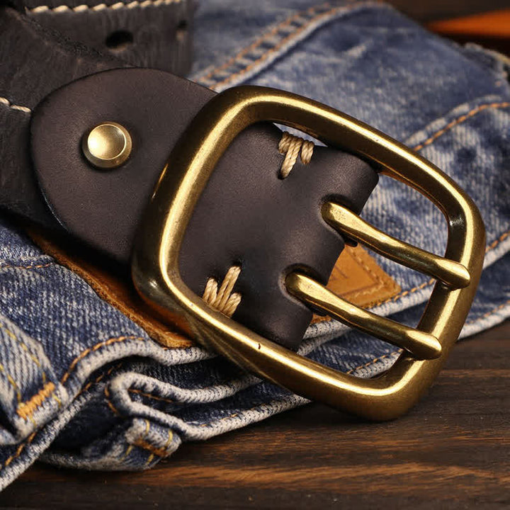 Cintura in pelle con fibbia in ottone a doppio foro da uomo