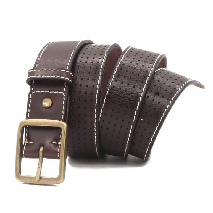 Cintura da uomo in pelle traforata cucita a mano in stile britannico - Caffè - 46 - image 8