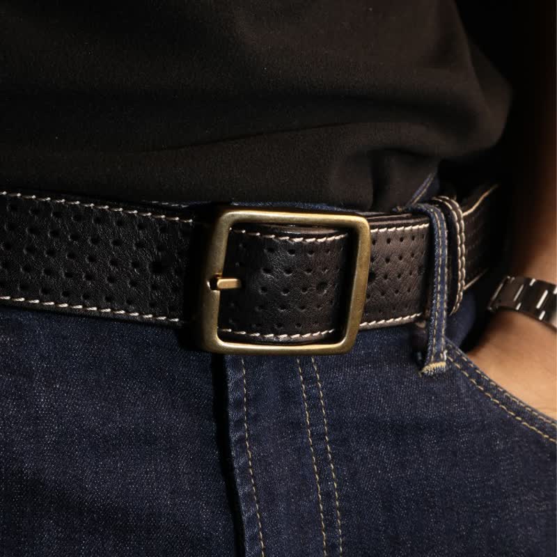 Cintura da uomo in pelle traforata cucita a mano in stile britannico - image 1