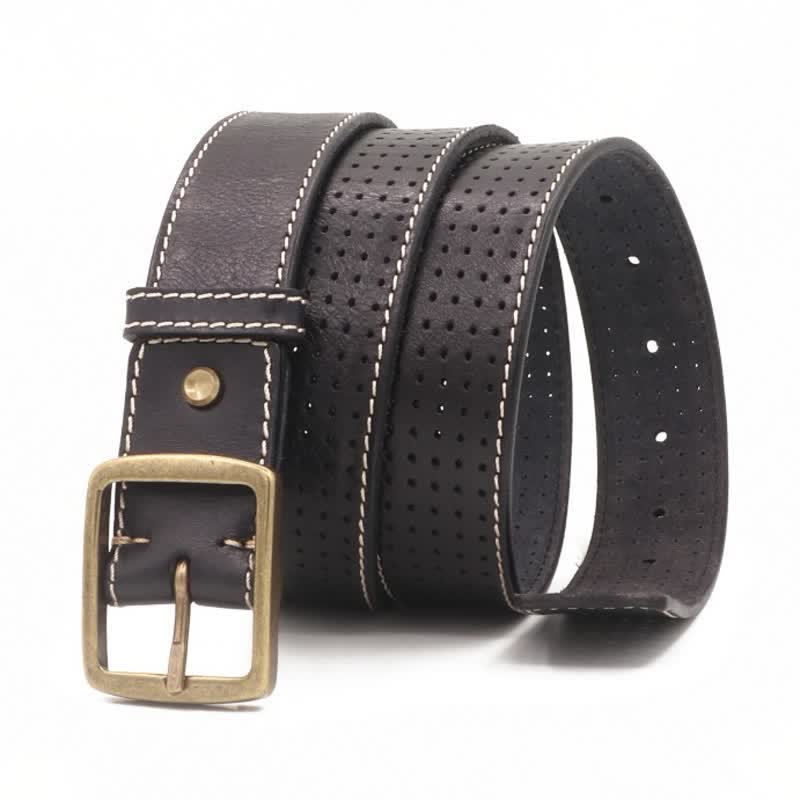 Cintura da uomo in pelle traforata cucita a mano in stile britannico - Nero - 46 - image 0