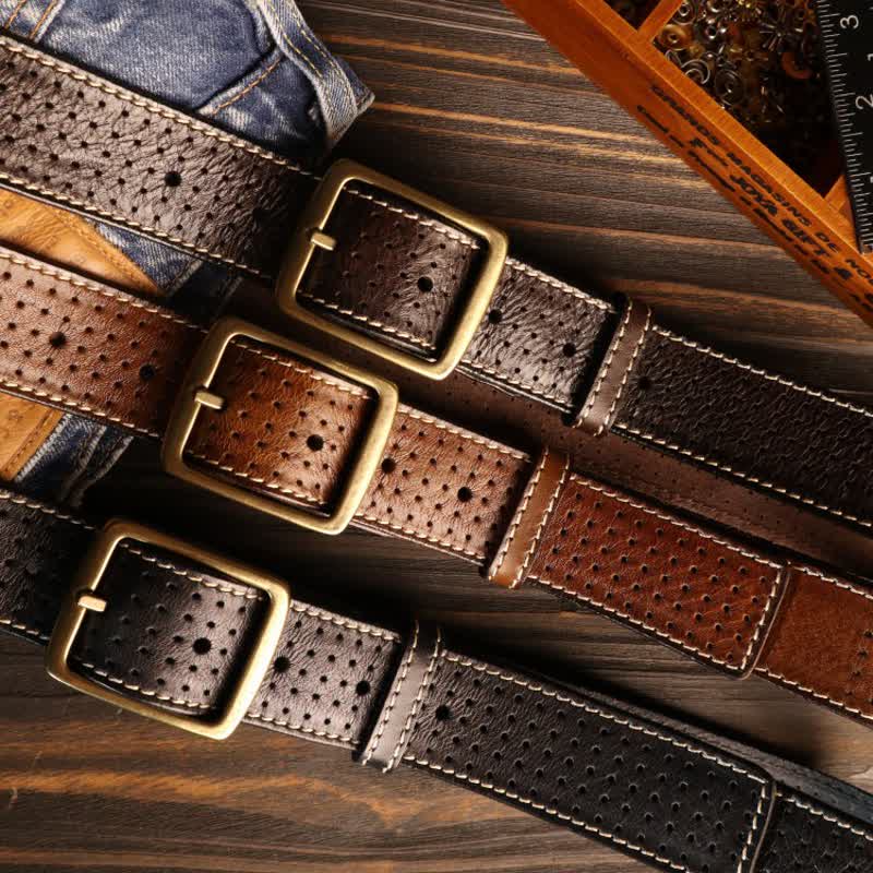 Cintura da uomo in pelle traforata cucita a mano in stile britannico