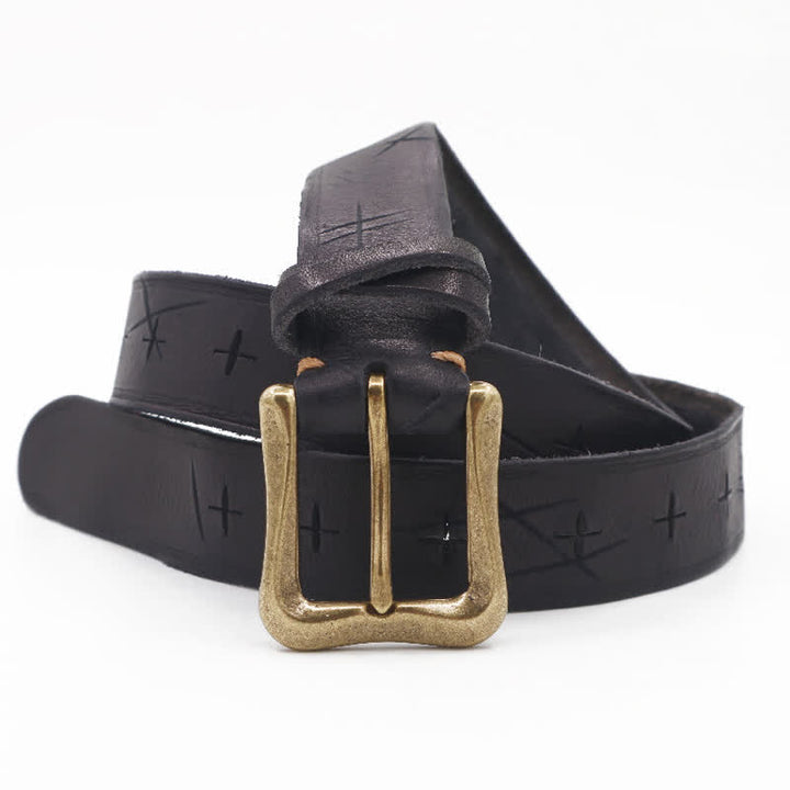 Cintura in pelle con design a croce tagliato a mano da uomo - image 0