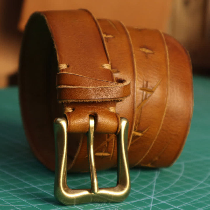 Cintura in pelle con design a croce tagliato a mano da uomo