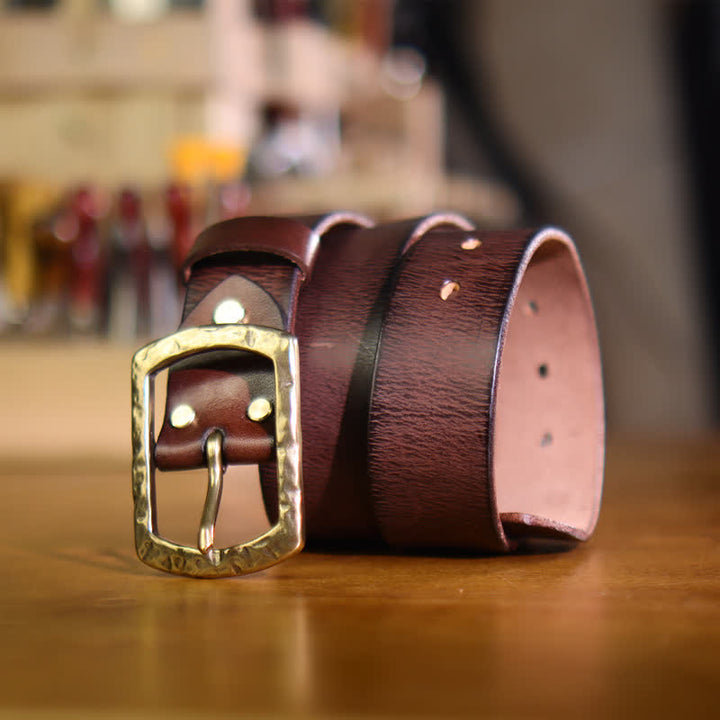 Cintura in pelle da uomo con design retrò classico e invecchiato