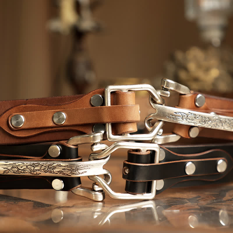 Cintura in pelle da cavalleria western da uomo