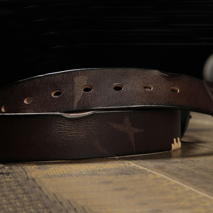 Cintura in pelle da uomo con cuciture retrò e jeans coordinati - image 3