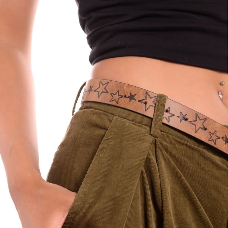 Cintura in pelle con fibbia e motivo a stella semplice da donna
