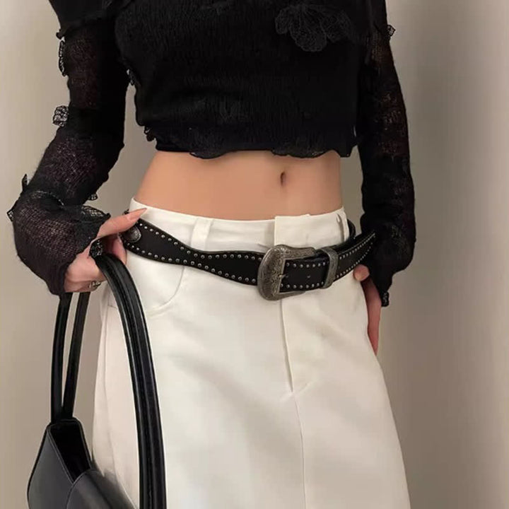 Cintura in pelle con borchie nere Advanced Chic da donna