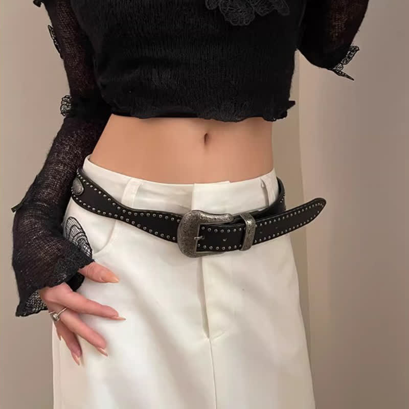 Cintura in pelle con borchie nere Advanced Chic da donna - image 5