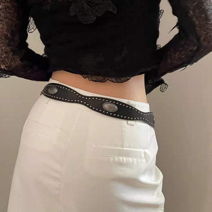 Cintura in pelle con borchie nere Advanced Chic da donna - image 1