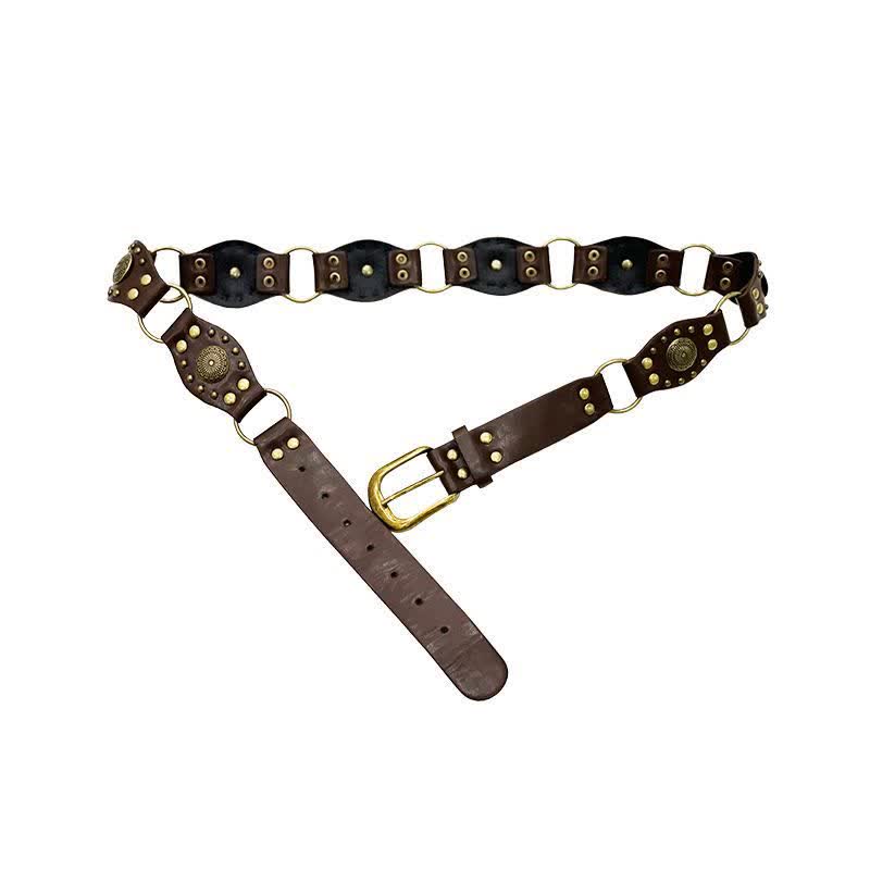 Cintura in pelle con borchie Concho traforate da donna, senza tempo - Marrone - 38 - image 2