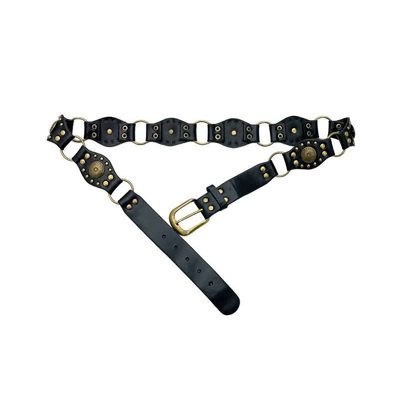 Cintura in pelle con borchie Concho traforate da donna, senza tempo - Nero - 30 - image 4