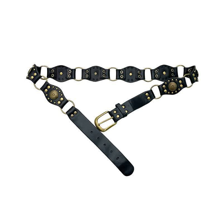 Cintura in pelle con borchie Concho traforate da donna, senza tempo - Nero - 30 - image 4