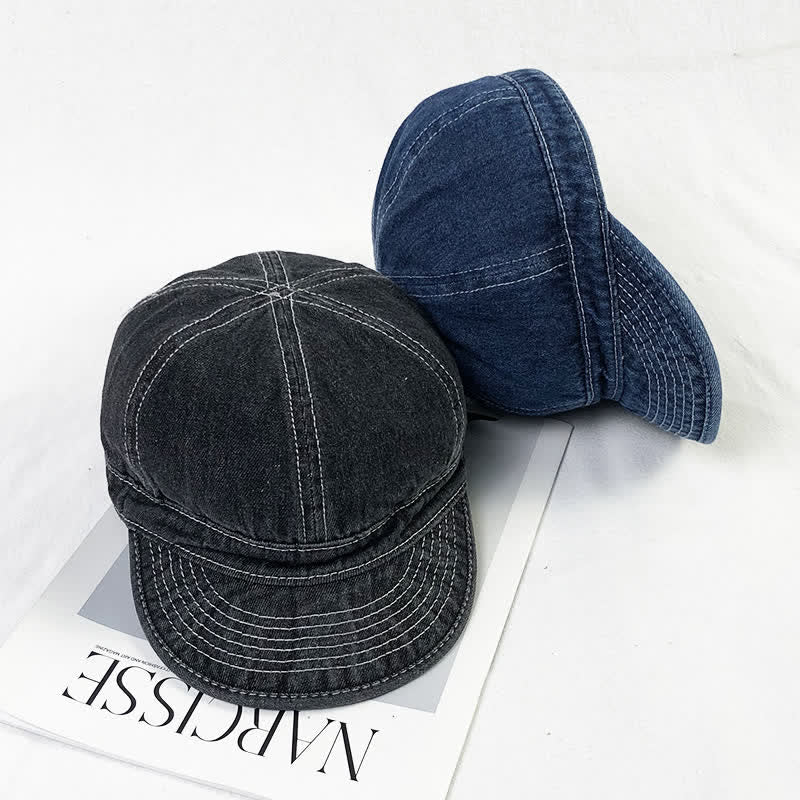 Cappellino da baseball casual in denim di cotone con cuciture bianche