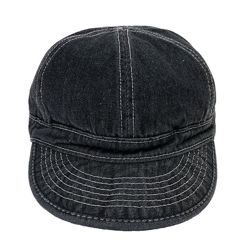 Cappellino da baseball casual in denim di cotone con cuciture bianche