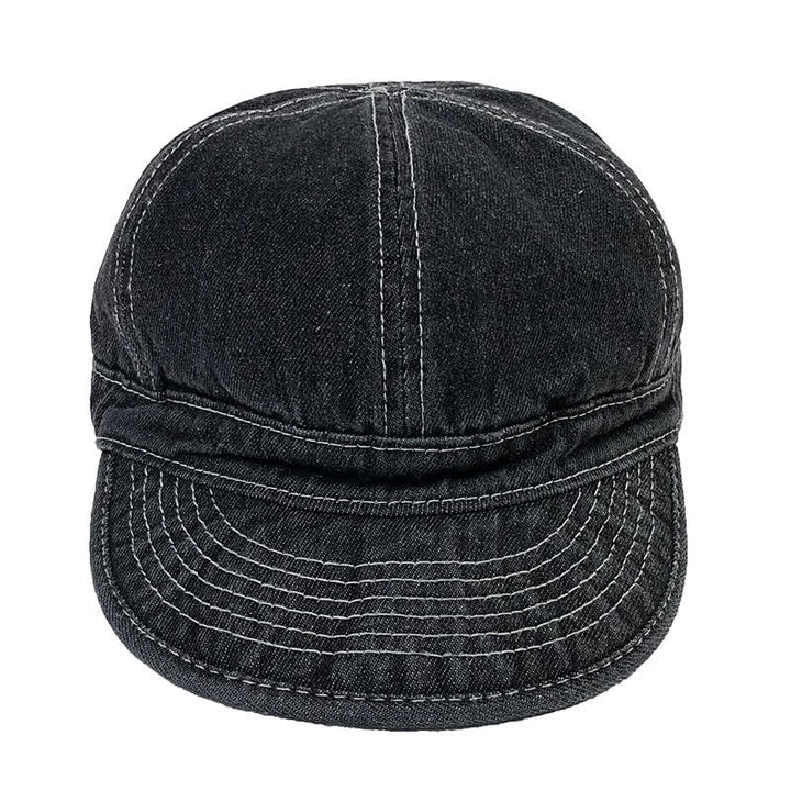 Cappellino da baseball casual in denim di cotone con cuciture bianche