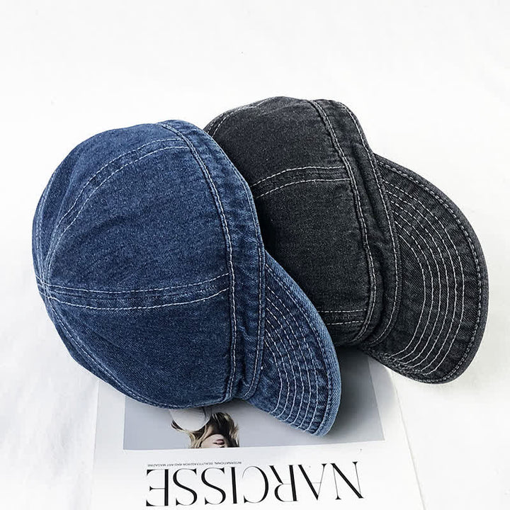 Cappellino da baseball casual in denim di cotone con cuciture bianche