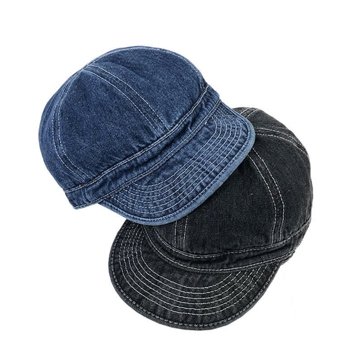 Cappellino da baseball casual in denim di cotone con cuciture bianche