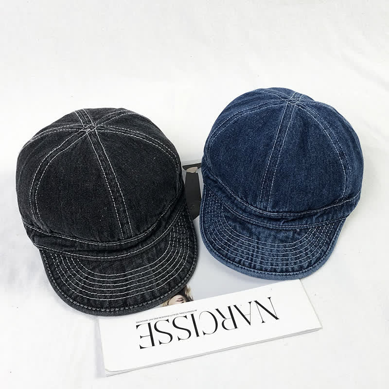 Cappellino da baseball casual in denim di cotone con cuciture bianche