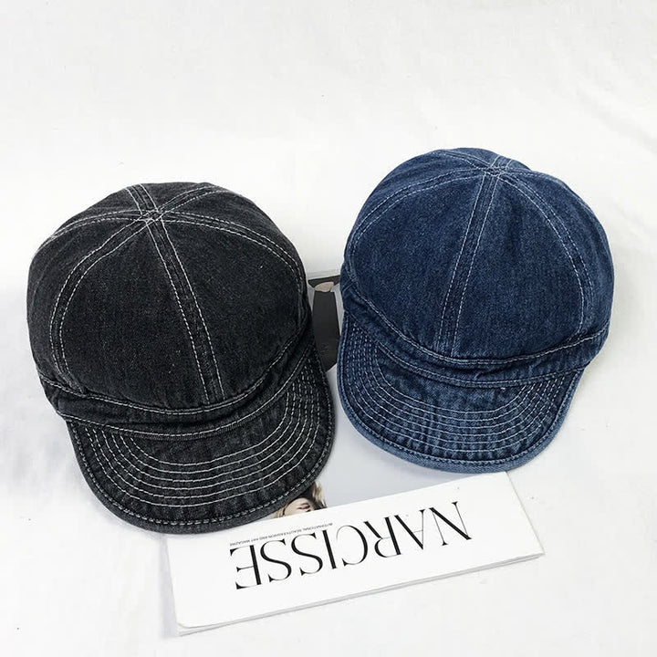 Cappellino da baseball casual in denim di cotone con cuciture bianche