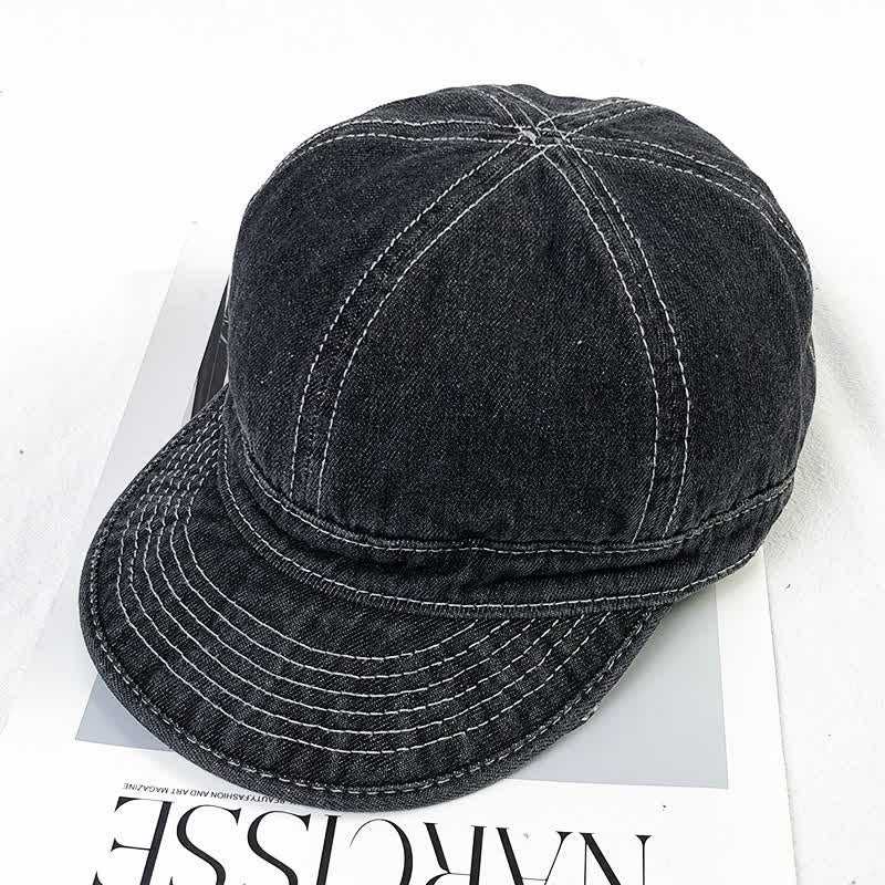 Cappellino da baseball casual in denim di cotone con cuciture bianche