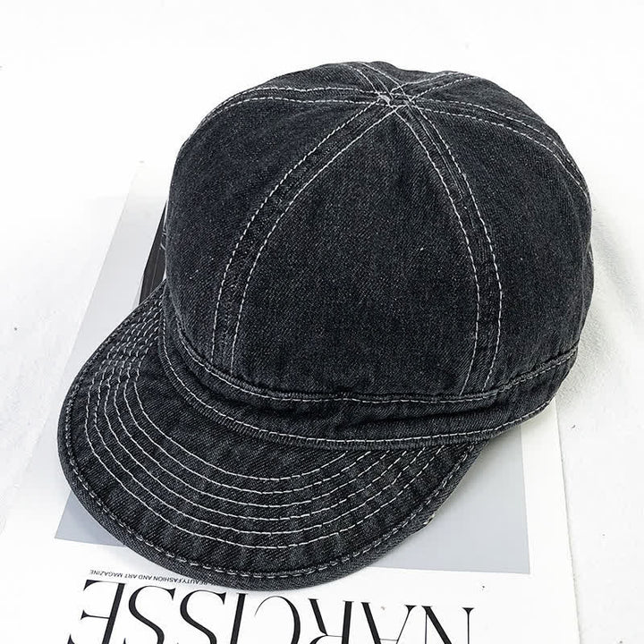 Cappellino da baseball casual in denim di cotone con cuciture bianche