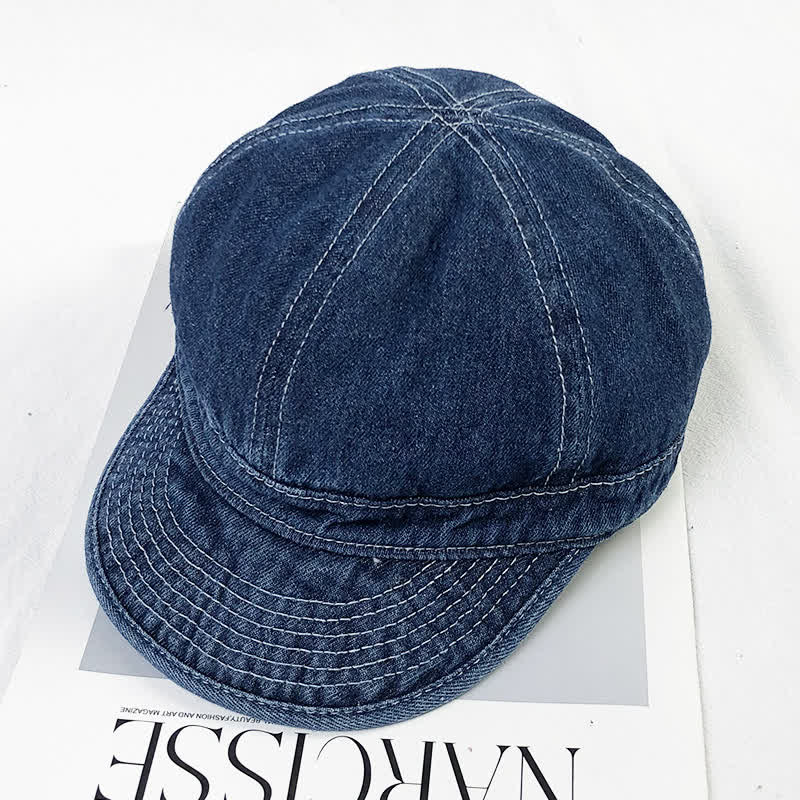 Cappellino da baseball casual in denim di cotone con cuciture bianche