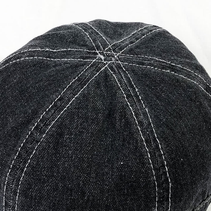 Cappellino da baseball casual in denim di cotone con cuciture bianche