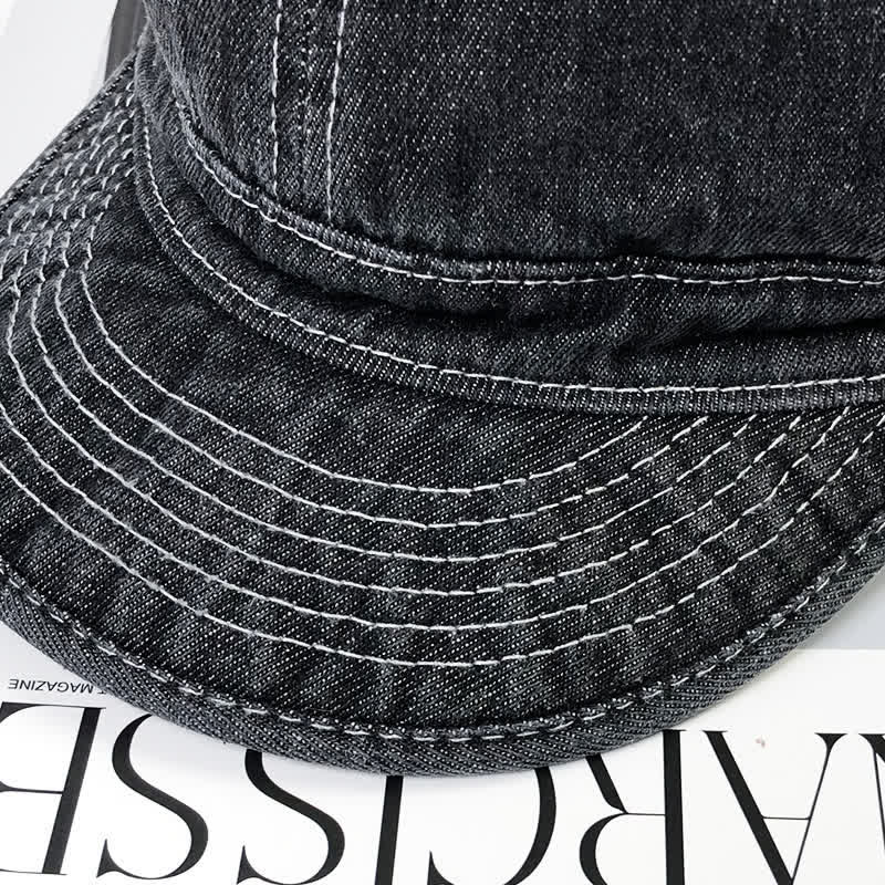 Cappellino da baseball casual in denim di cotone con cuciture bianche