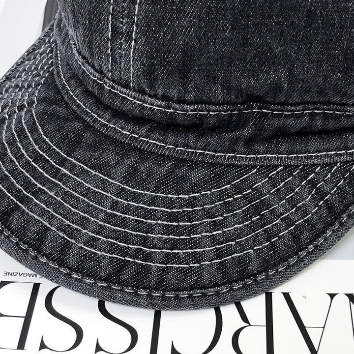 Cappellino da baseball casual in denim di cotone con cuciture bianche