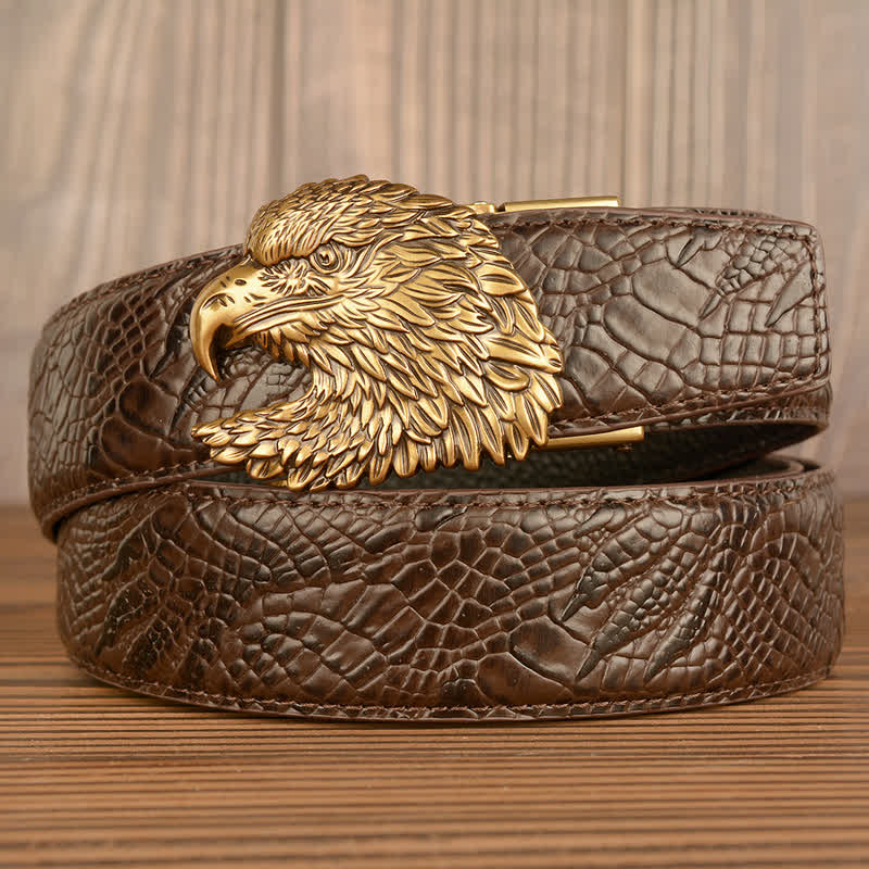 Cintura da uomo in pelle con motivo a artiglio di alligatore Eagle Cool - Oro e marrone - 44 - image 0