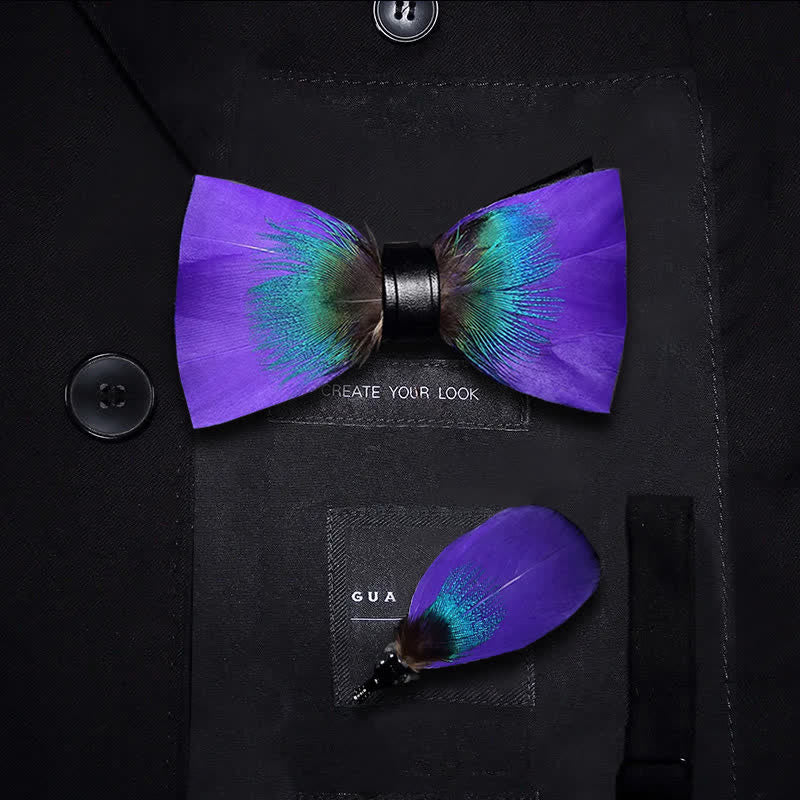 Papillon con piume viola e verde acqua con spilla da bavero - Ragazzo - image 4