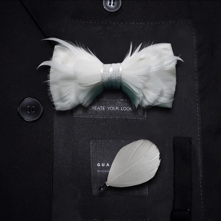 Papillon con piume di principe bianco puro e spilla da bavero - Ragazzo - image 3