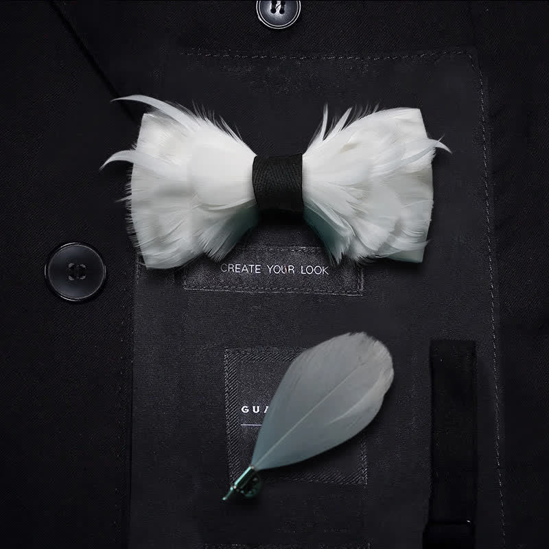 Papillon elegante con piume bianco e nero con spilla da bavero - Ragazzo - image 3