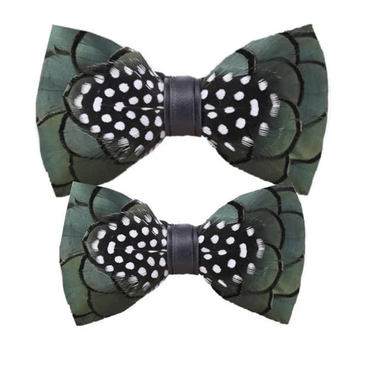 Elegante papillon con piume verde scuro e spilla da bavero - Set Genitore-Figlio - image 5