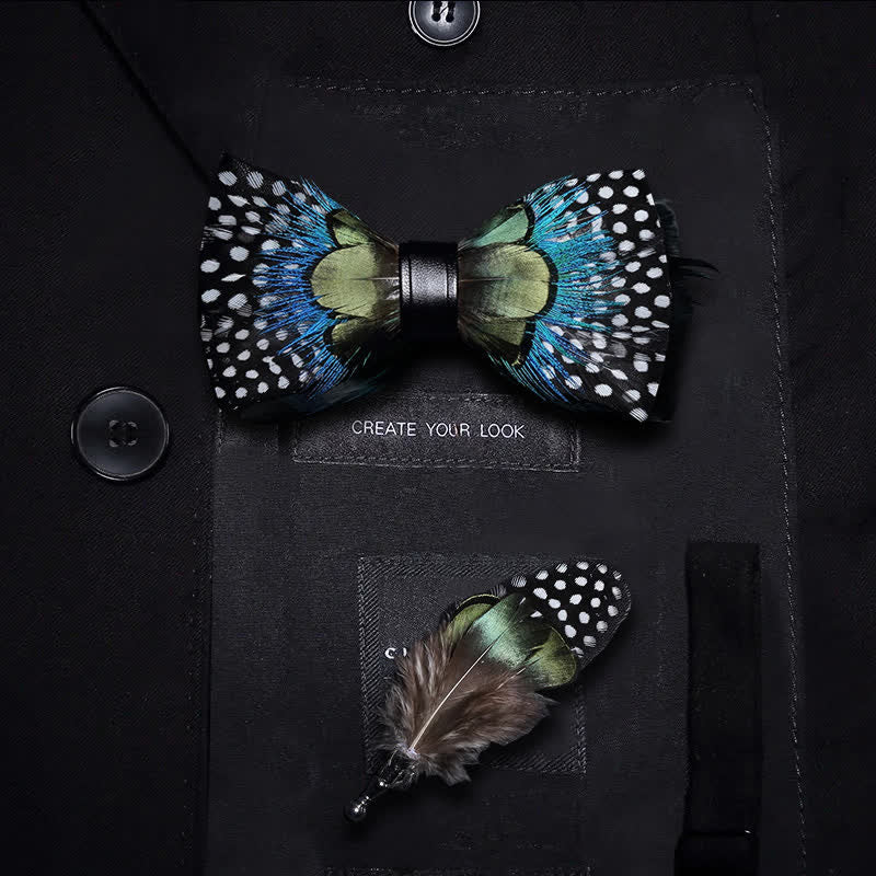 Papillon con piume a pois verdi e blu con spilla da bavero - Ragazzo - image 6