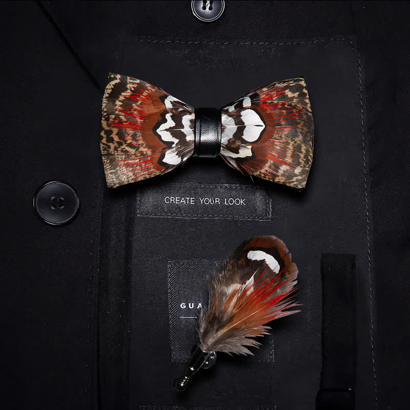 Papillon con piume marrone e rosso con spilla da bavero - Ragazzo - image 4