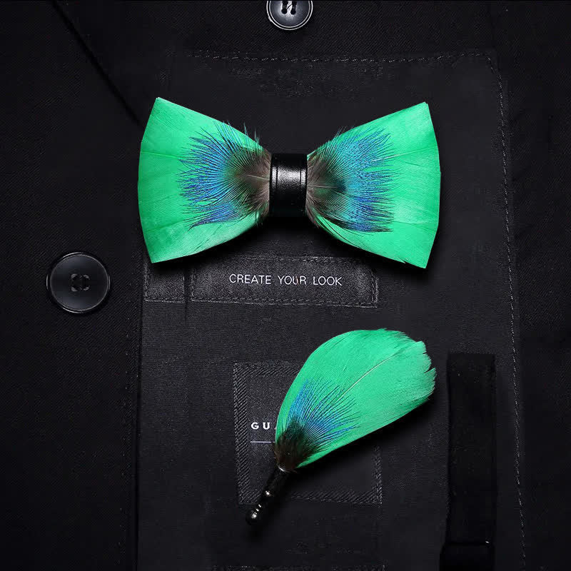 Papillon con piume blu e verde con spilla da bavero - Ragazzo - image 5