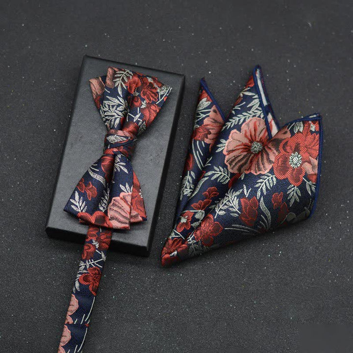 Set di 2 fazzoletti con papillon e motivo floreale elegante da uomo