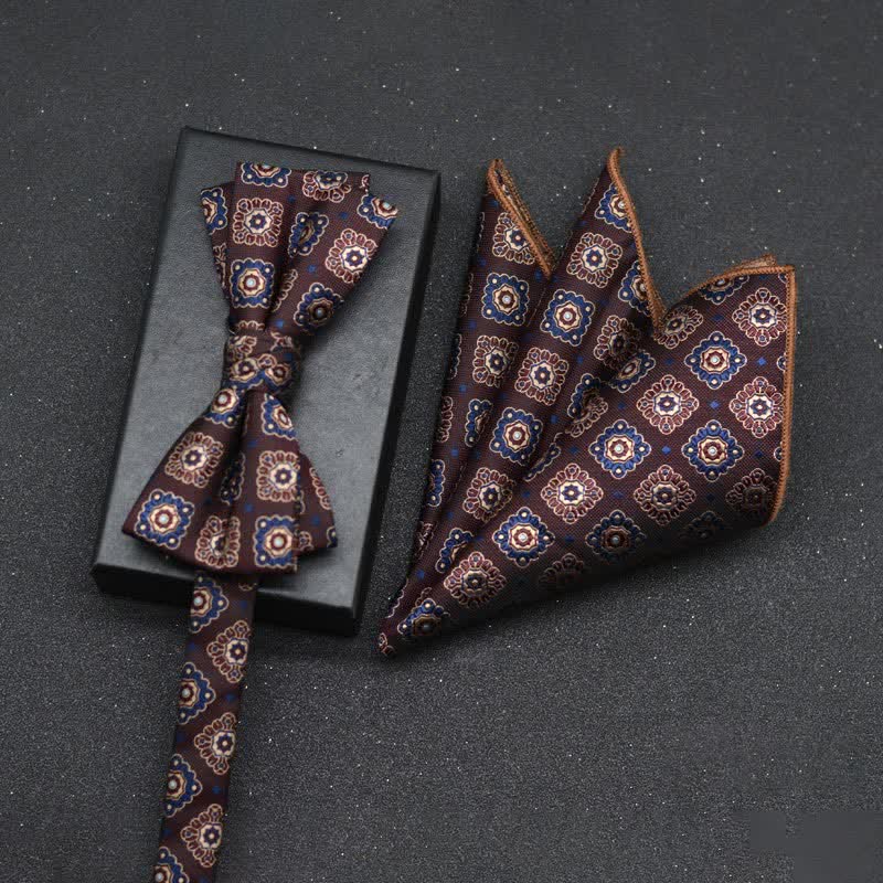 Set di 2 fazzoletti con papillon e motivo floreale elegante da uomo