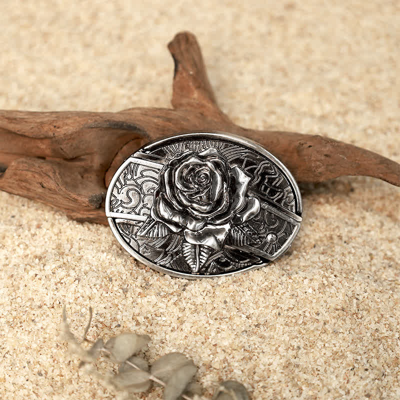 Set di fibbie per cintura in pelle con coltello pieghevole nascosto fai da te Flower Deer