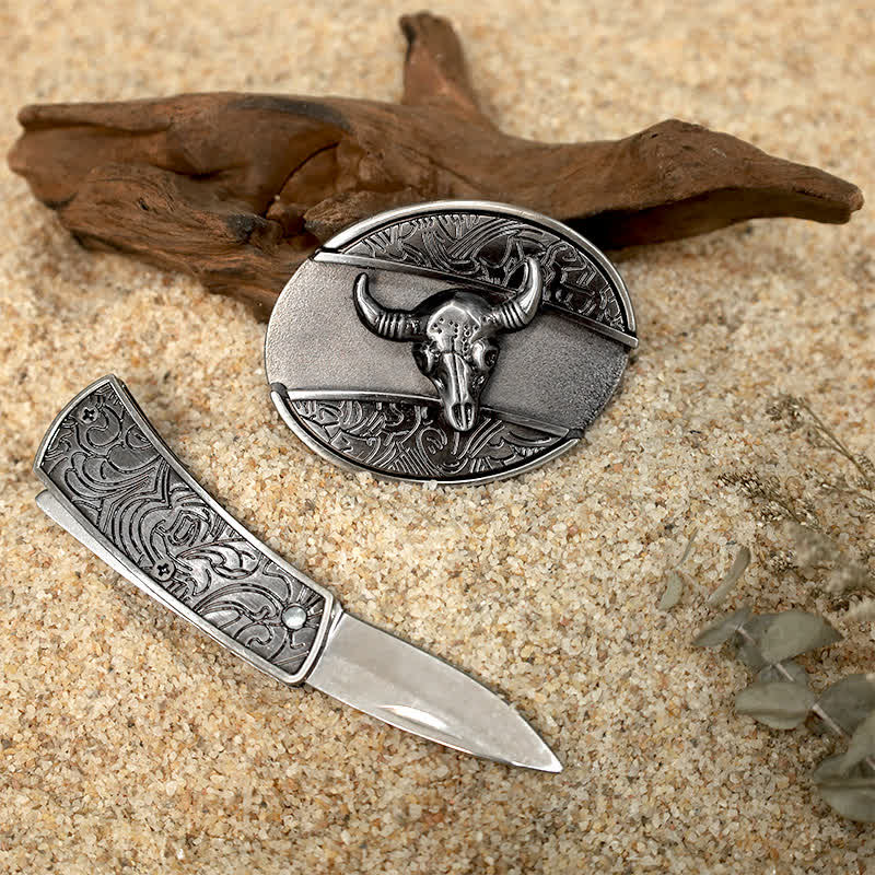 Set di fibbie per cinture in pelle con coltello pieghevole nascosto fai da te con motivo animale