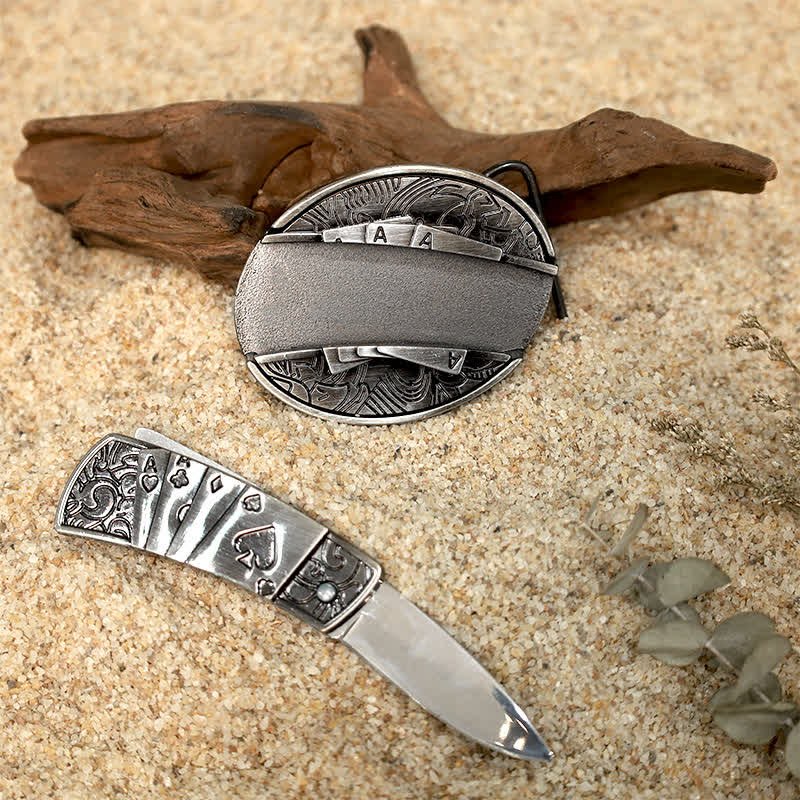 Set di fibbie per cintura in pelle con coltello pieghevole nascosto fai da te dal design unico