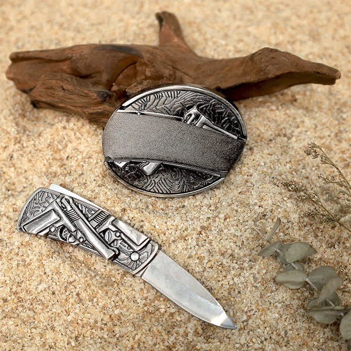 Set di fibbie per cintura in pelle con coltello pieghevole nascosto fai da te dal design unico