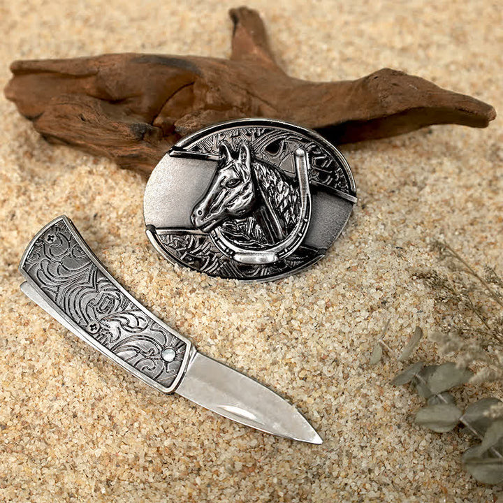 Set di fibbie per cintura in pelle con coltello pieghevole nascosto fai da te dal design unico